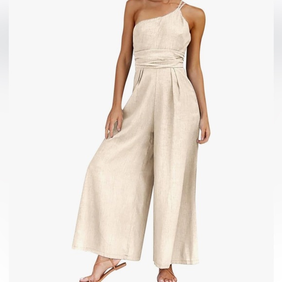 Pants - Elegant Cream One-Shoulder Jumpsuit